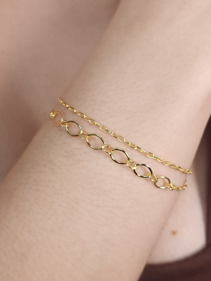 Pulseira dupla elo oval vazado