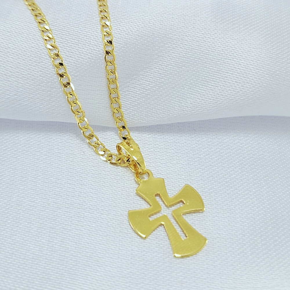 Cordão masculino pingente cruz dourado