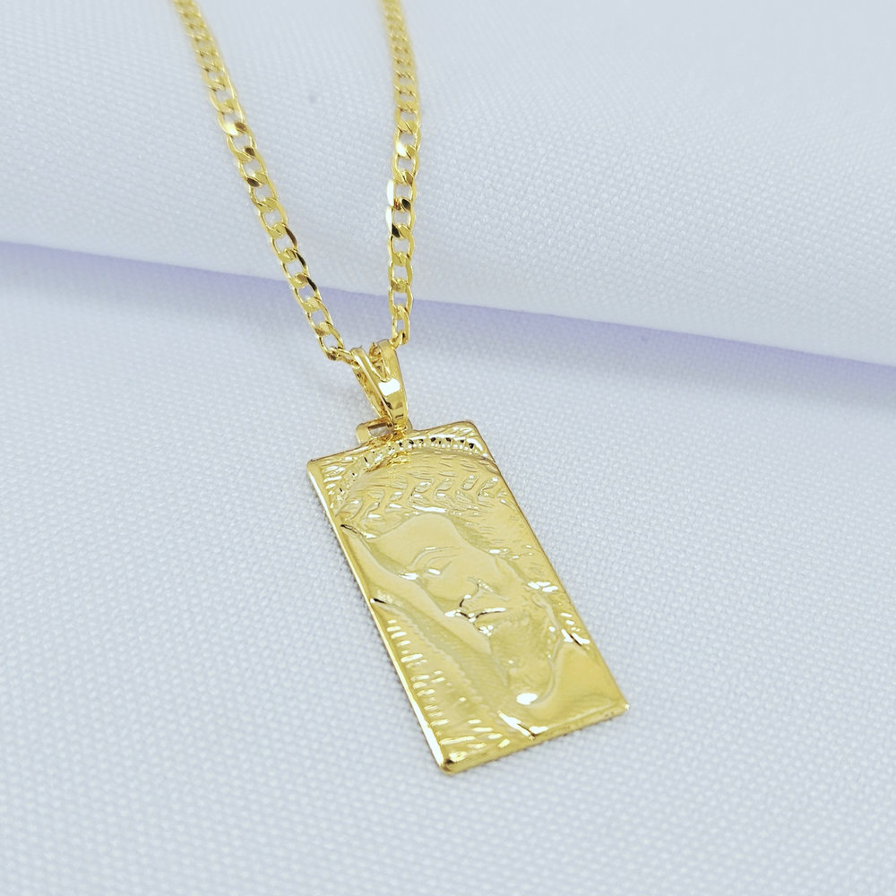 Cordão masculino elos grumet com placa face de Jesus