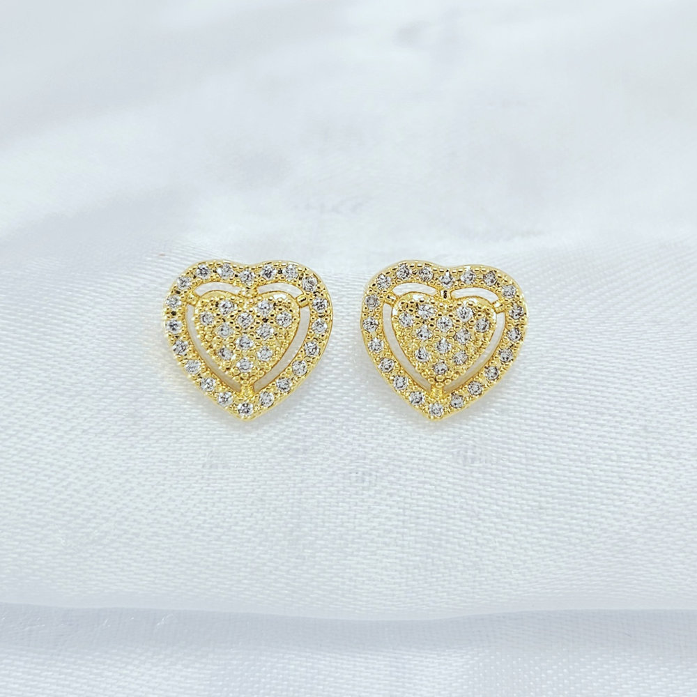 Brinco coração duplo cravejado