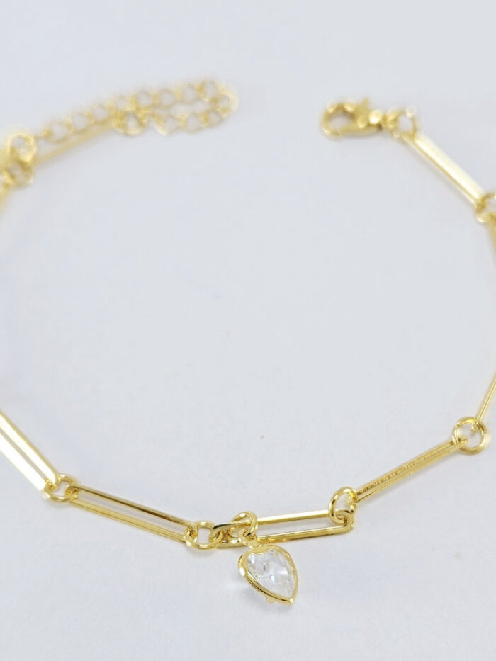 Pulseira elo cartiê longo com coração de zircônia