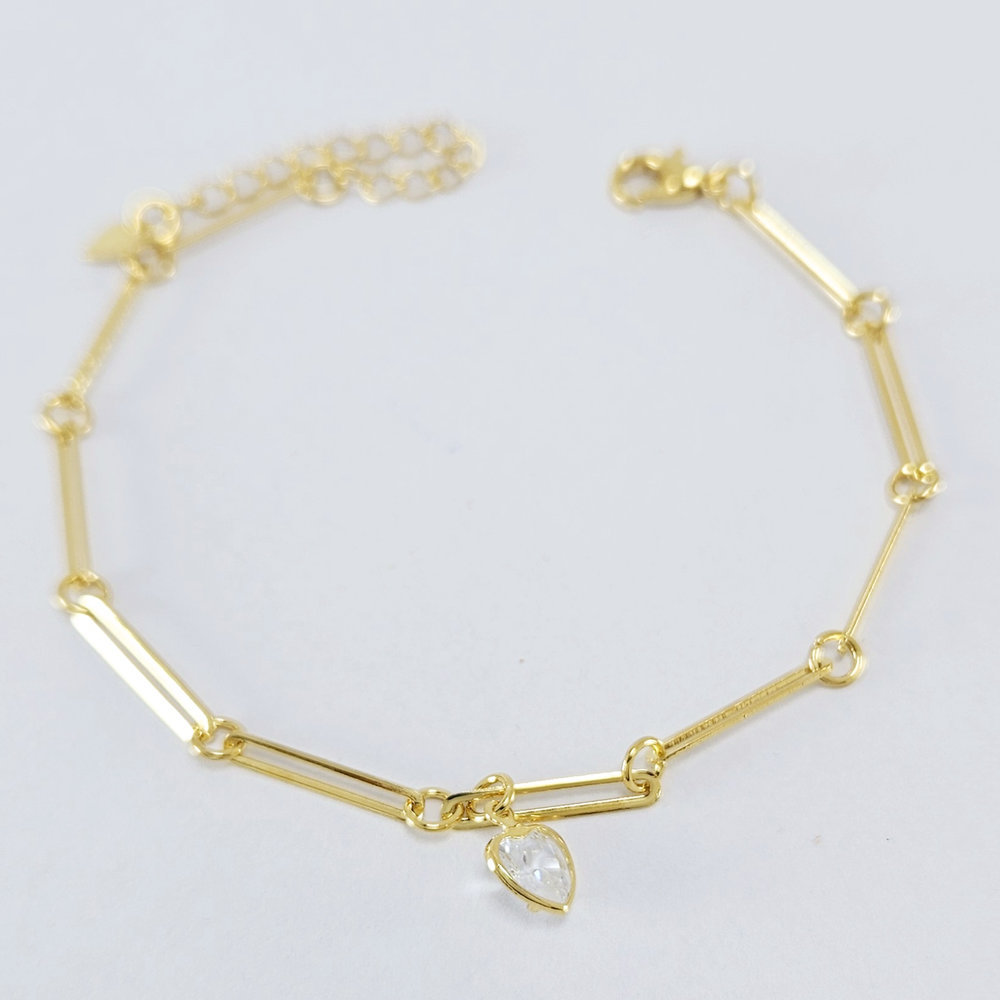 Pulseira elo cartiê longo com coração de zircônia