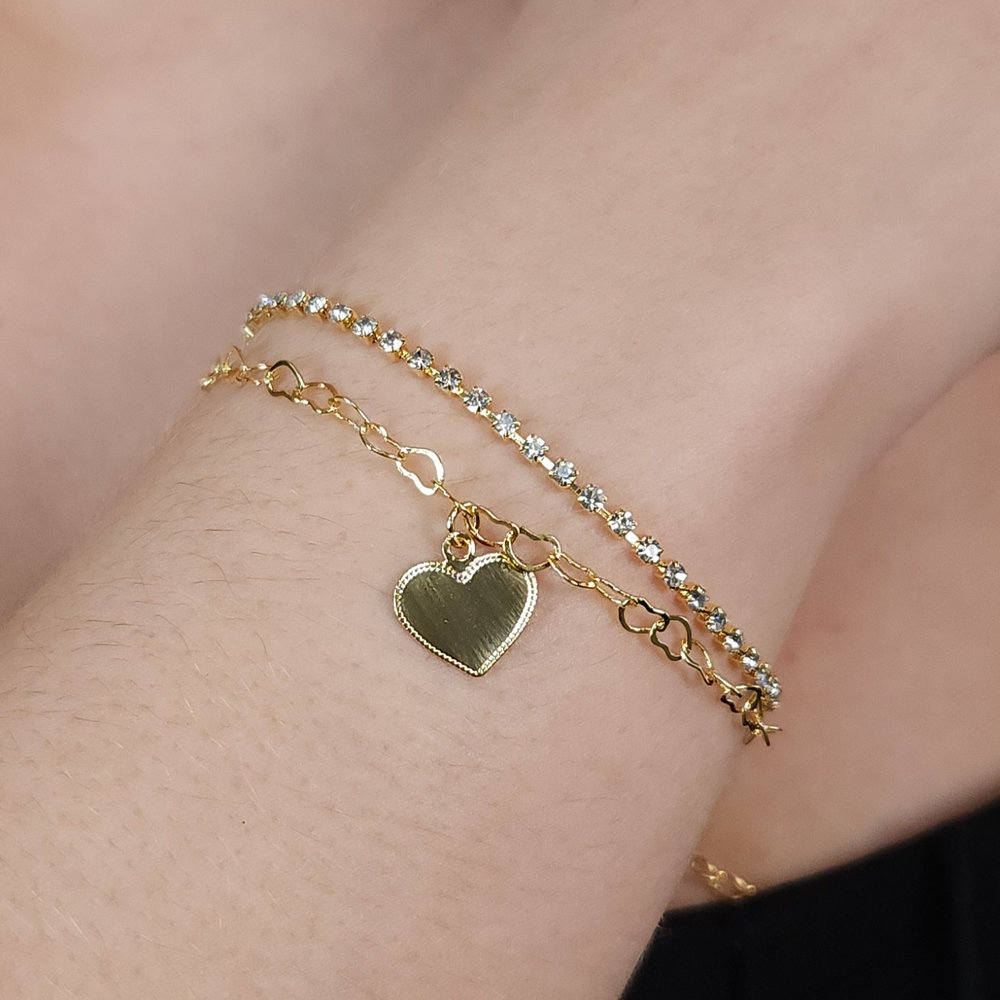 Pulseira dupla detalhe coração