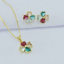 Conjunto Trevo com zircônias colorida