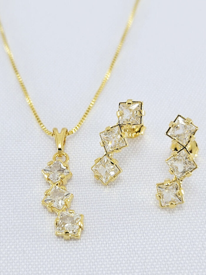 Conjunto fio losango cristal caido