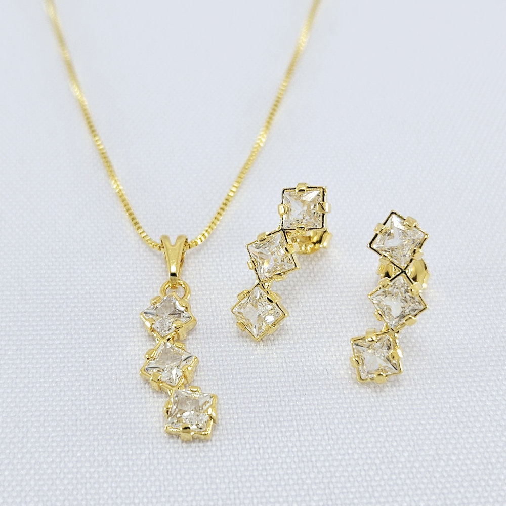 Conjunto fio losango cristal caido