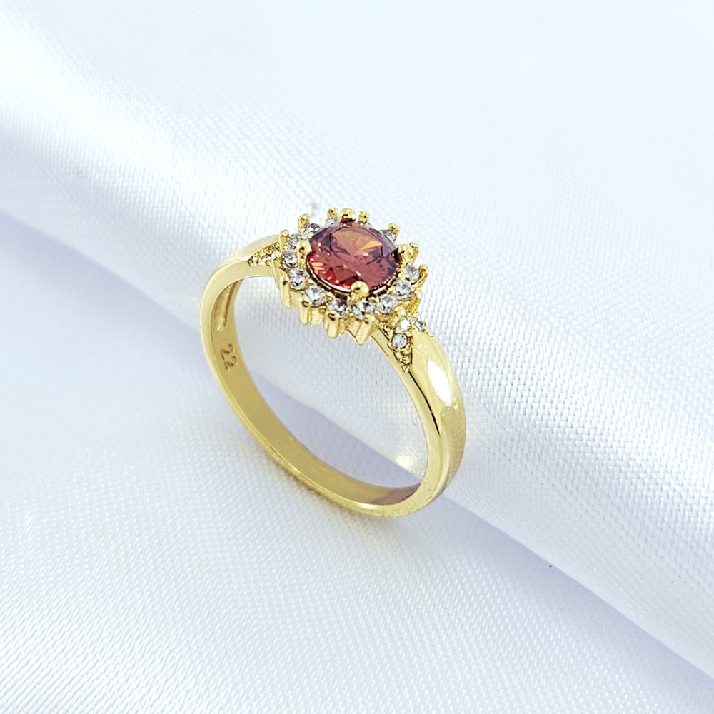 Anel com pedra laranja detalhe cravejado - Imagem 2