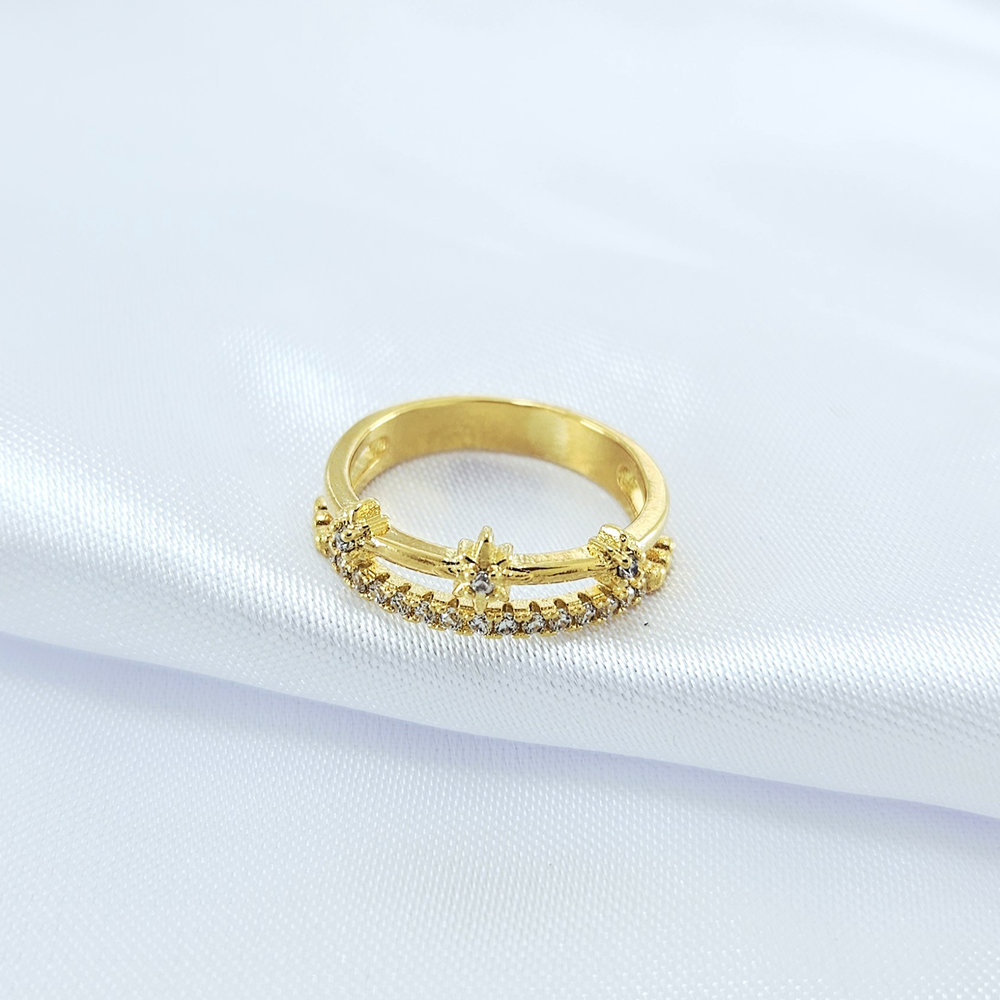 Anel dois fios com pedrinhas cristal