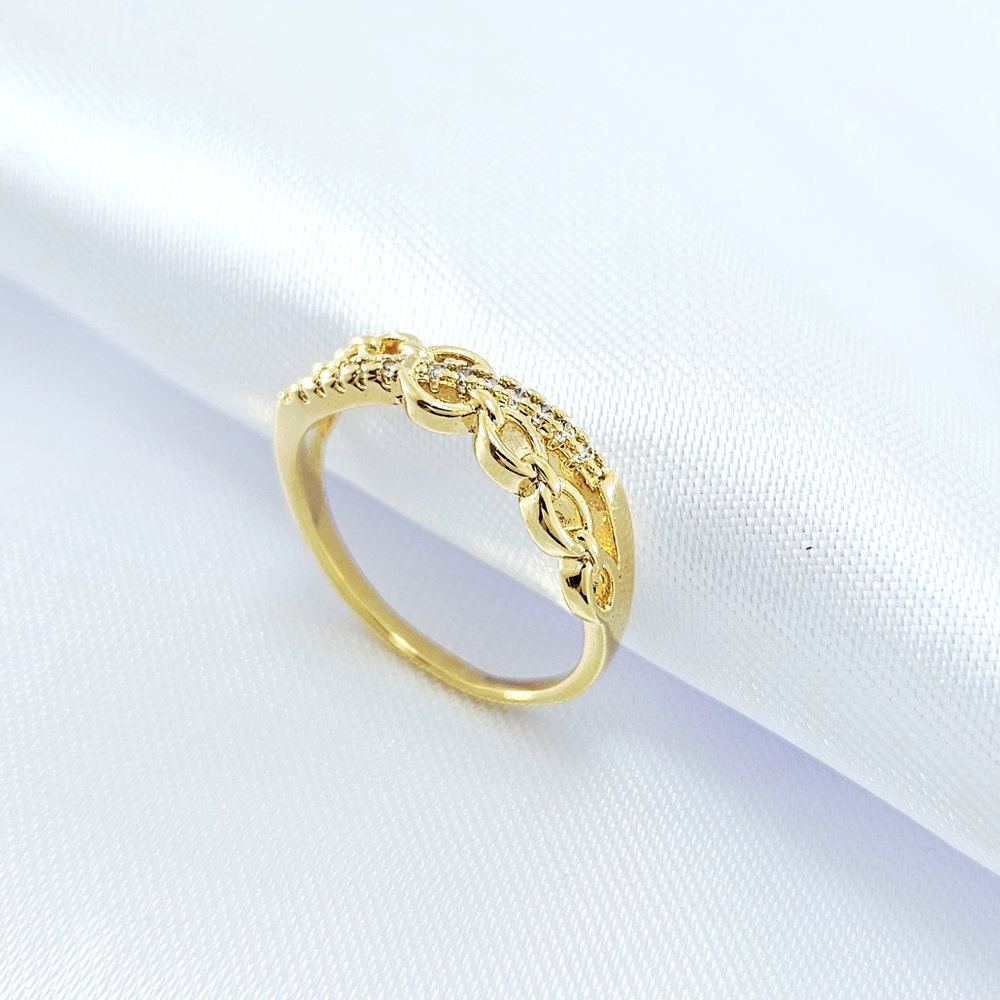 Anel dois fios cruzado cravejado e elos - Imagem 2