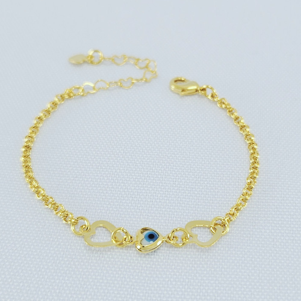 Pulseira infantil coração vazado e olho grego