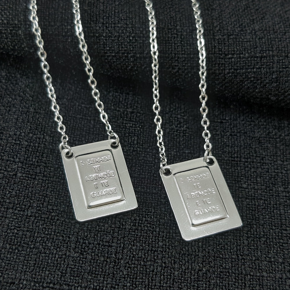 Escapulário Nossa Senhora do Carmo e Sagrado coração de Jesus placa esmaltada - Imagem 2