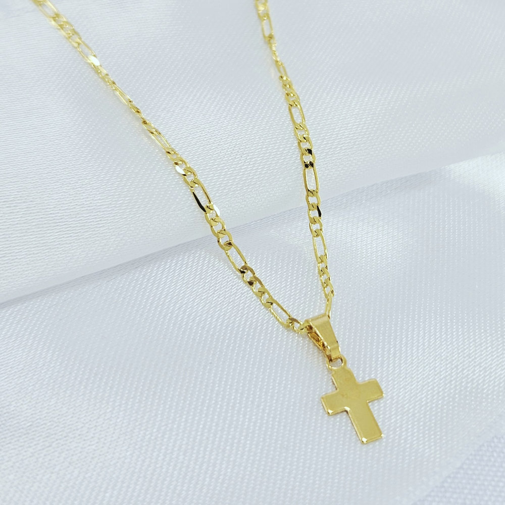 Cordão masculino elo 3x1 com cruz chapeada