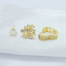 Trio de brincos ponto de luz, flor e argola coração