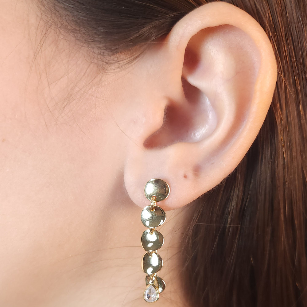 Brinco círculos chapeados com pedra gota