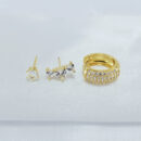 Trio de brincos ponto deluz e argola cravejada