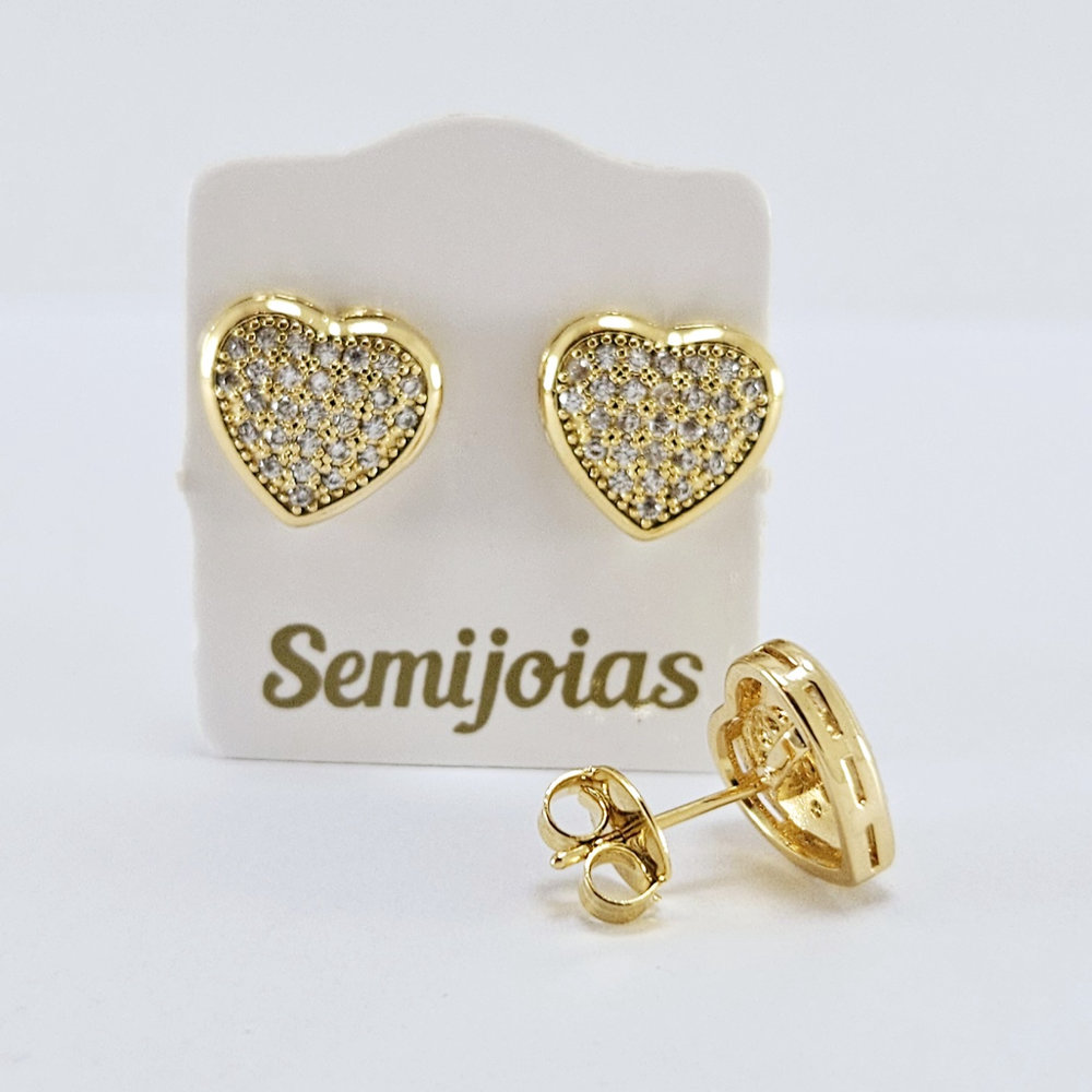 Brinco coração cravejado com microzircônias