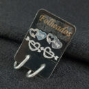 Trio de brincos corações e argola oval prateada