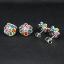 Brinco flor colorido com pedra cristal