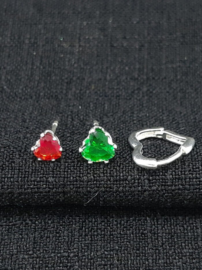 Trio de brincos coração com argola vazada