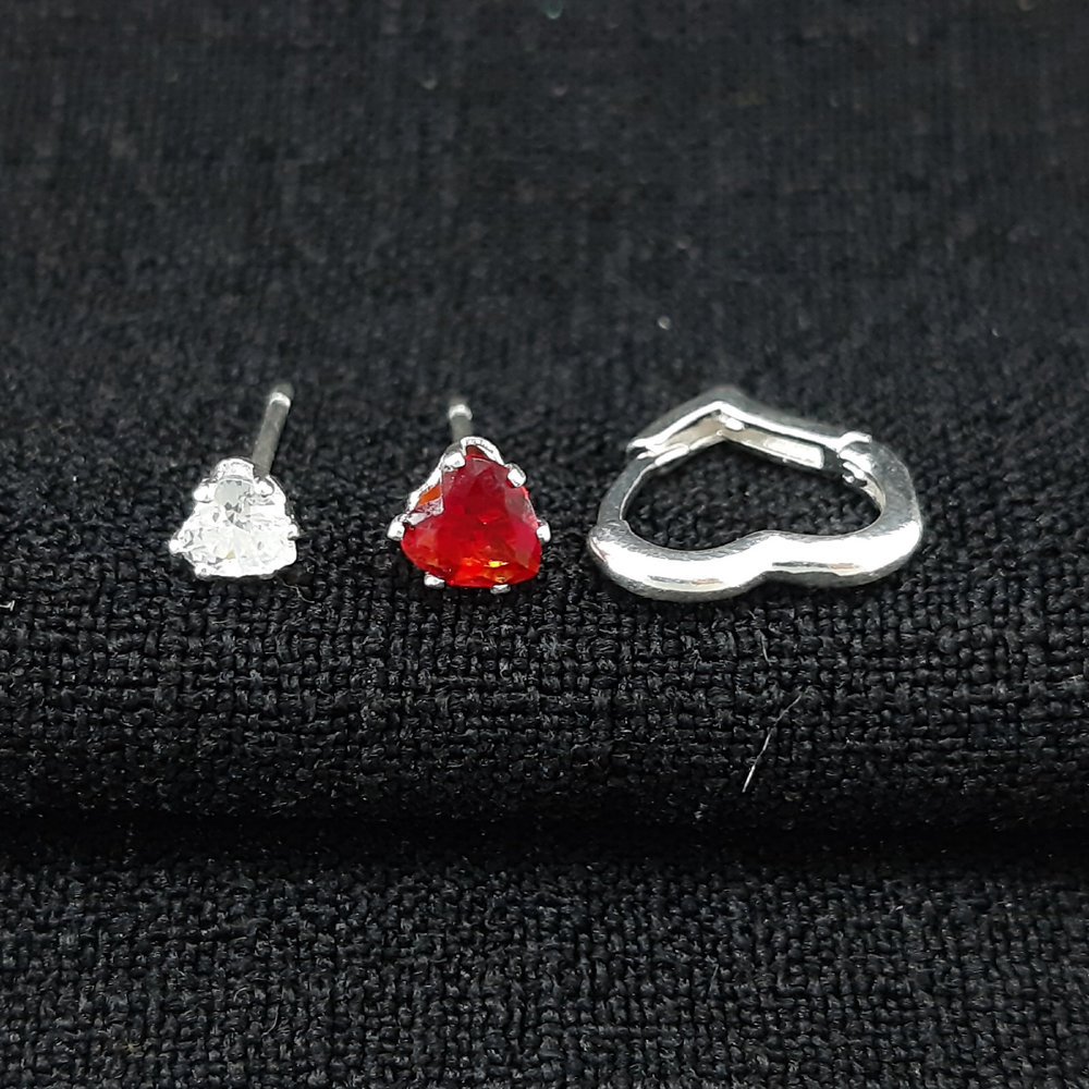 Trio de brincos coração com argola vazada