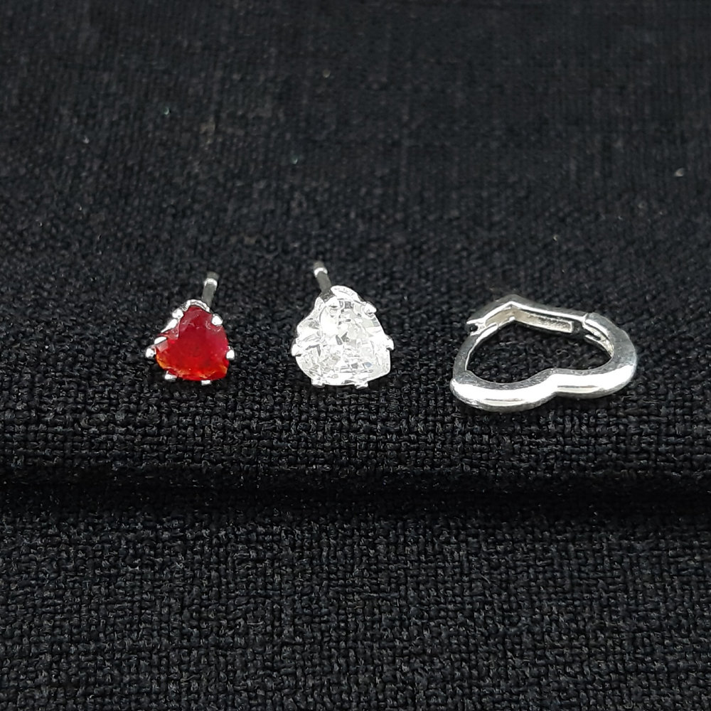 Brinco trio ponto de luz vermelho e cristal com argola coração