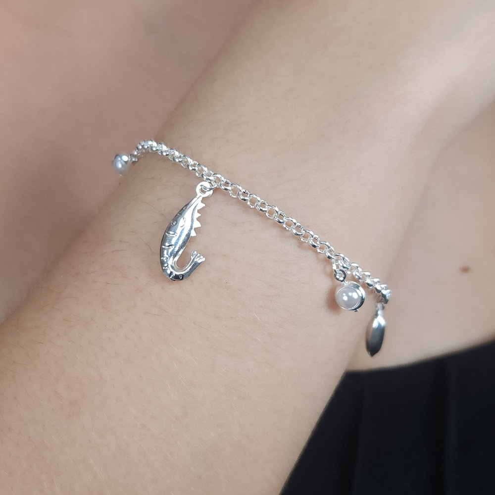 Pulseira elo português com pêndulos fundo do mar