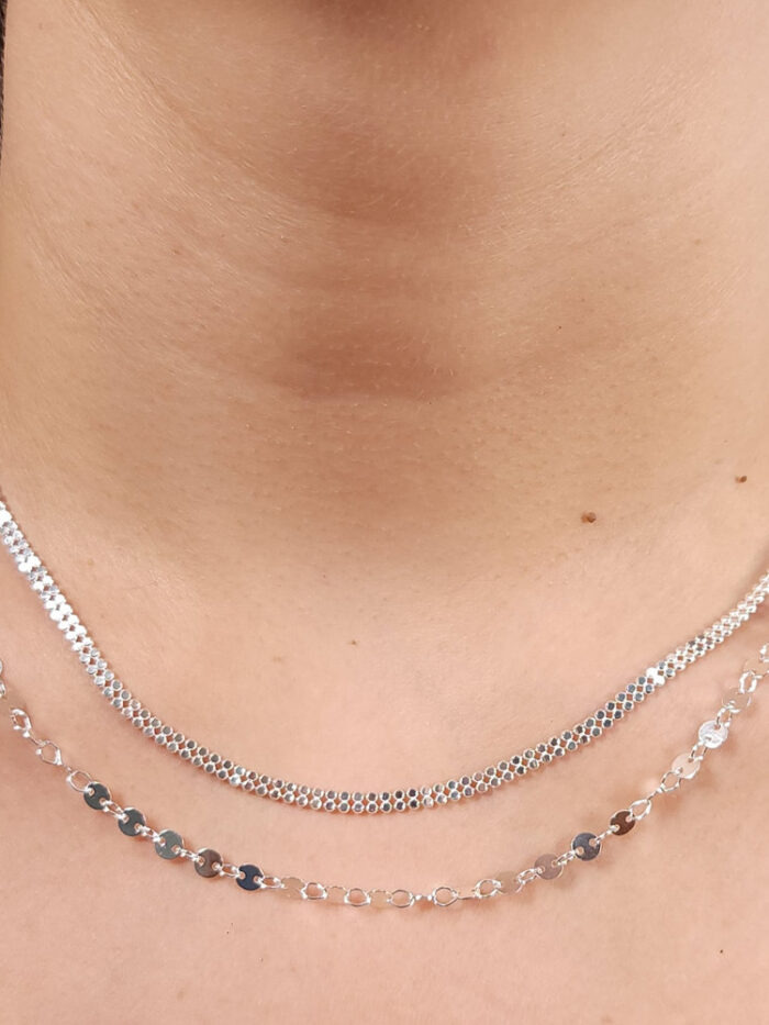 Choker dupla chapeado com bola prateada