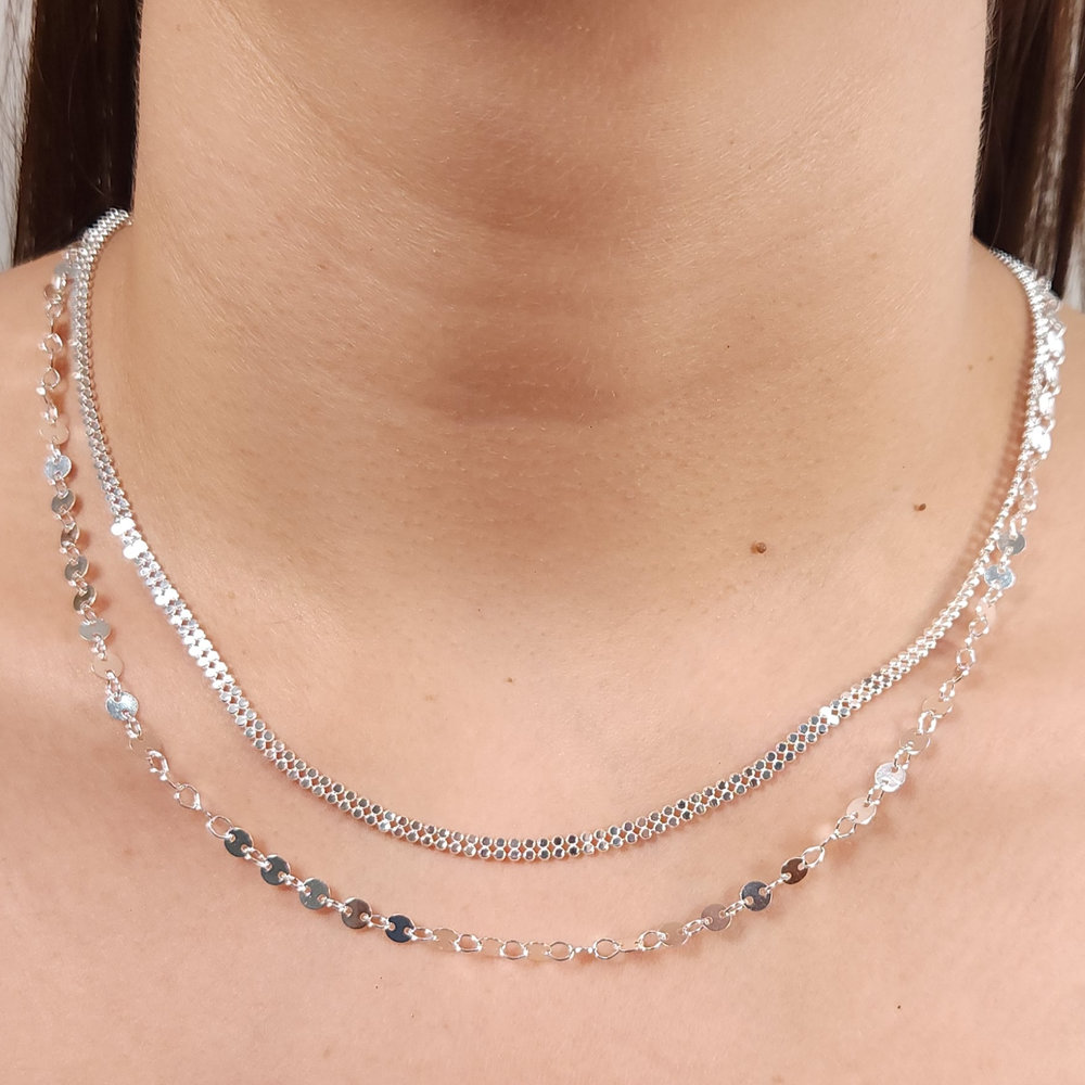 Choker dupla chapeado com bola prateada