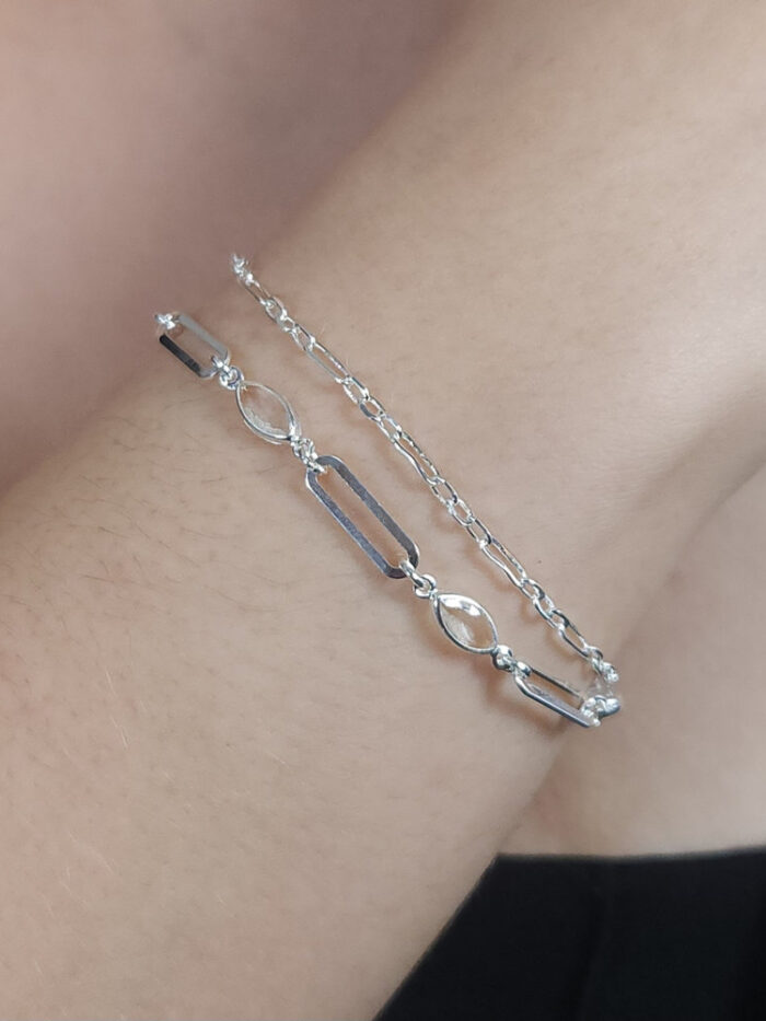 Pulseira cristal oval com elos longos chapeado