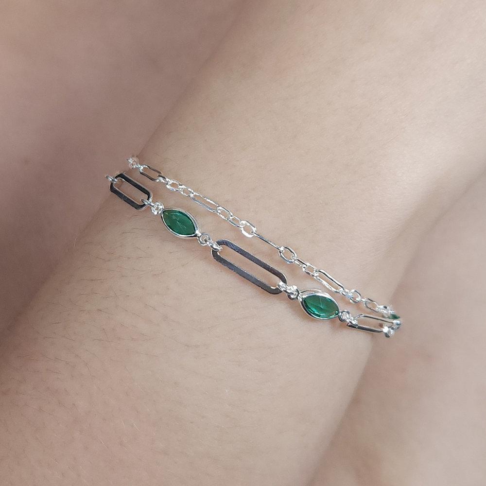 Pulseira cristal oval com elos longos chapeado - Imagem 2