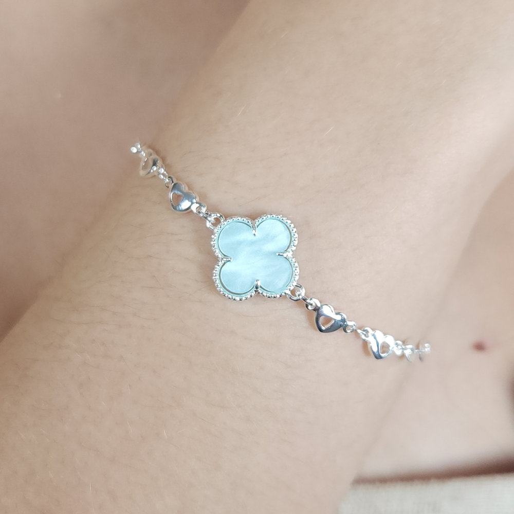 Pulseira elos corações com trevo borda detalhado - Imagem 2