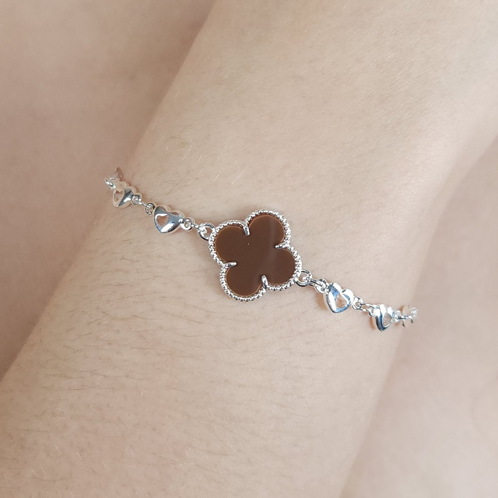 Pulseira elos corações com trevo borda detalhado - Imagem 8