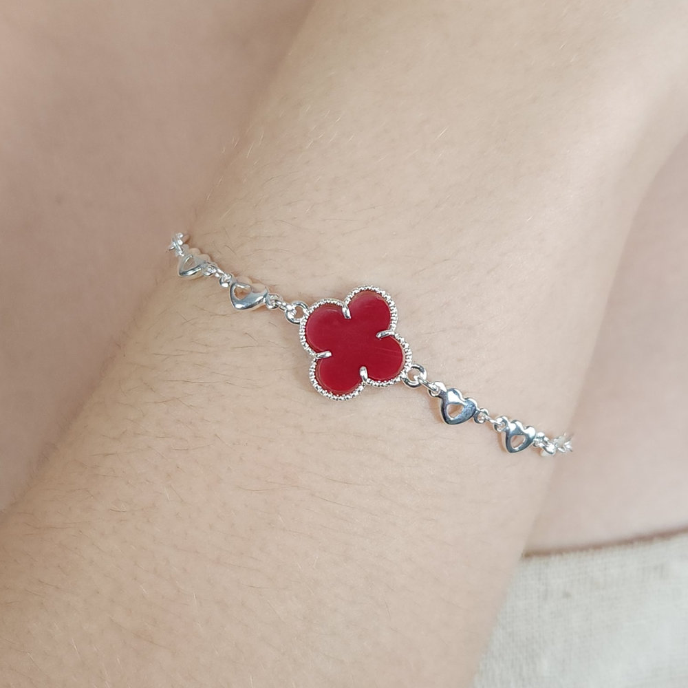 Pulseira elos corações com trevo borda detalhado - Imagem 7