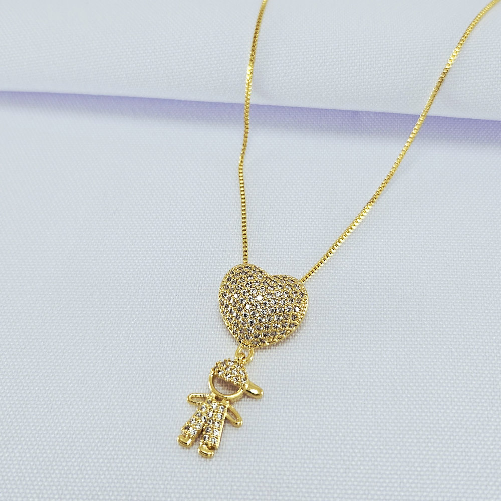 Gargantilha coração cravejado menino