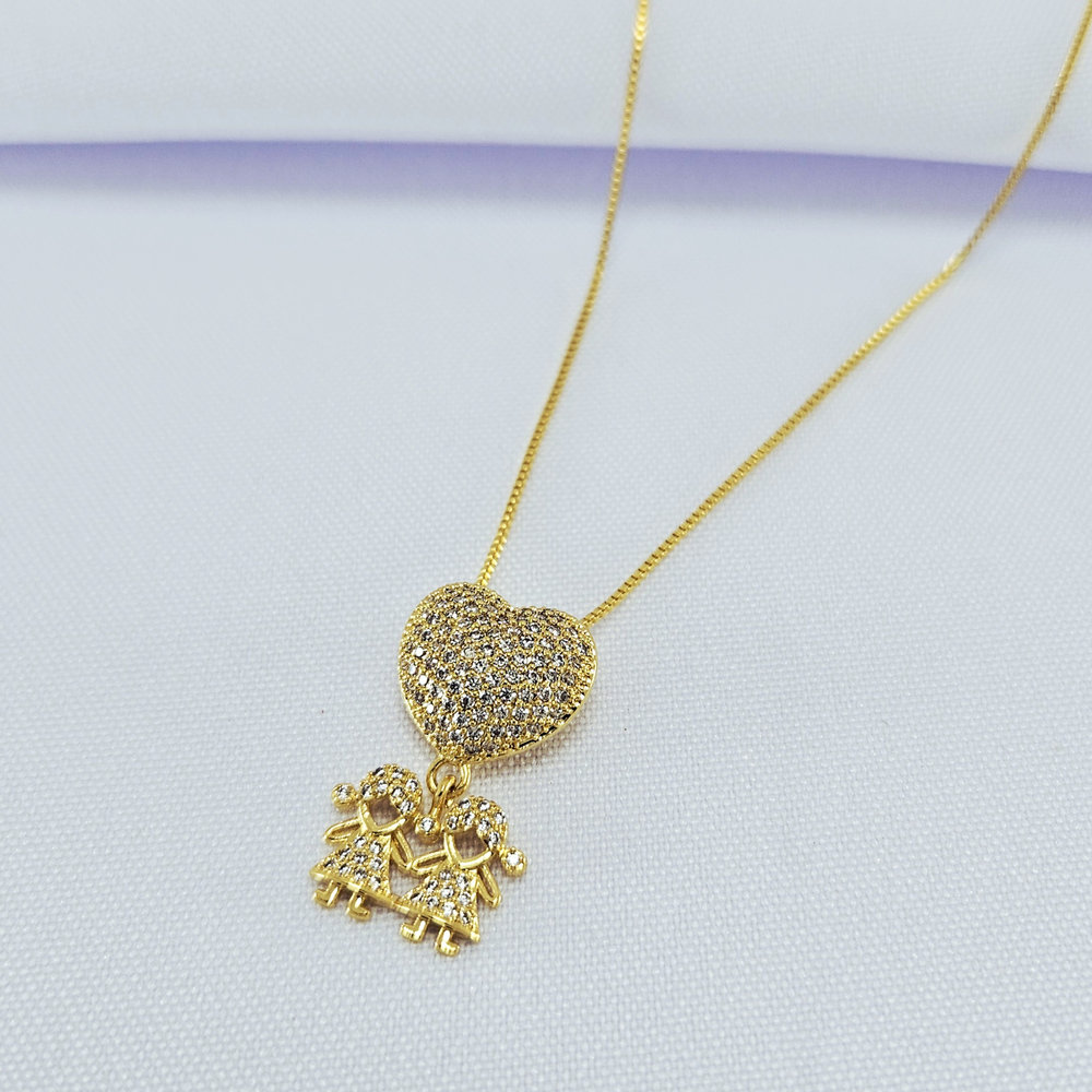 Gargantilha coração cravejado meninas