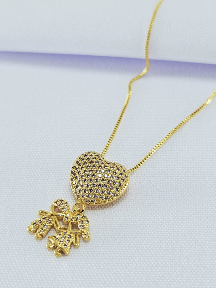 Gargantilha coração cravejado casal