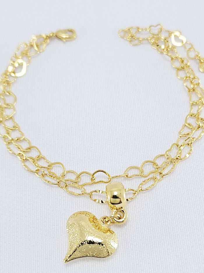 Pulseira dupla com pingenrte de coração
