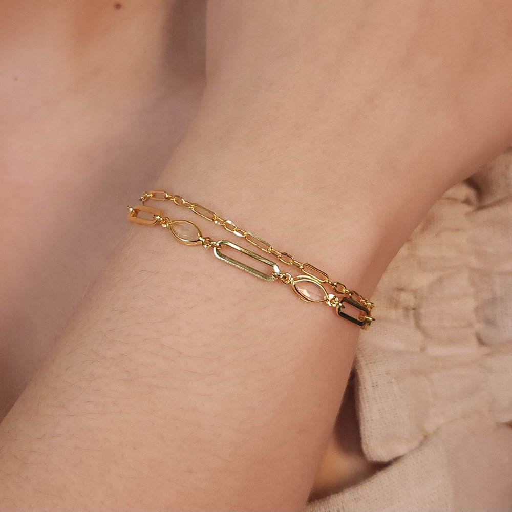 Pulseira dupla com pedras navete - Imagem 2