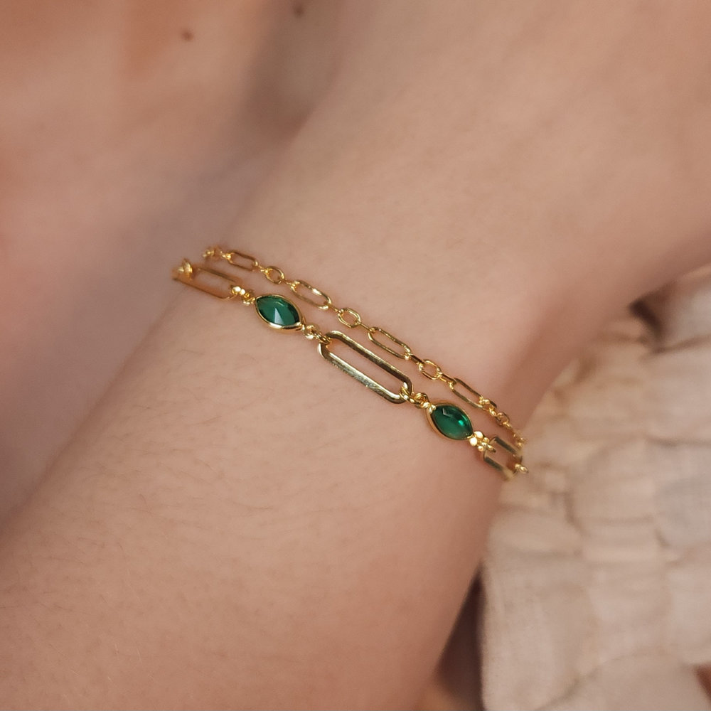 Pulseira dupla com pedras navete