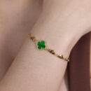 Pulseira elos coração e oval torcido redondo com trevo