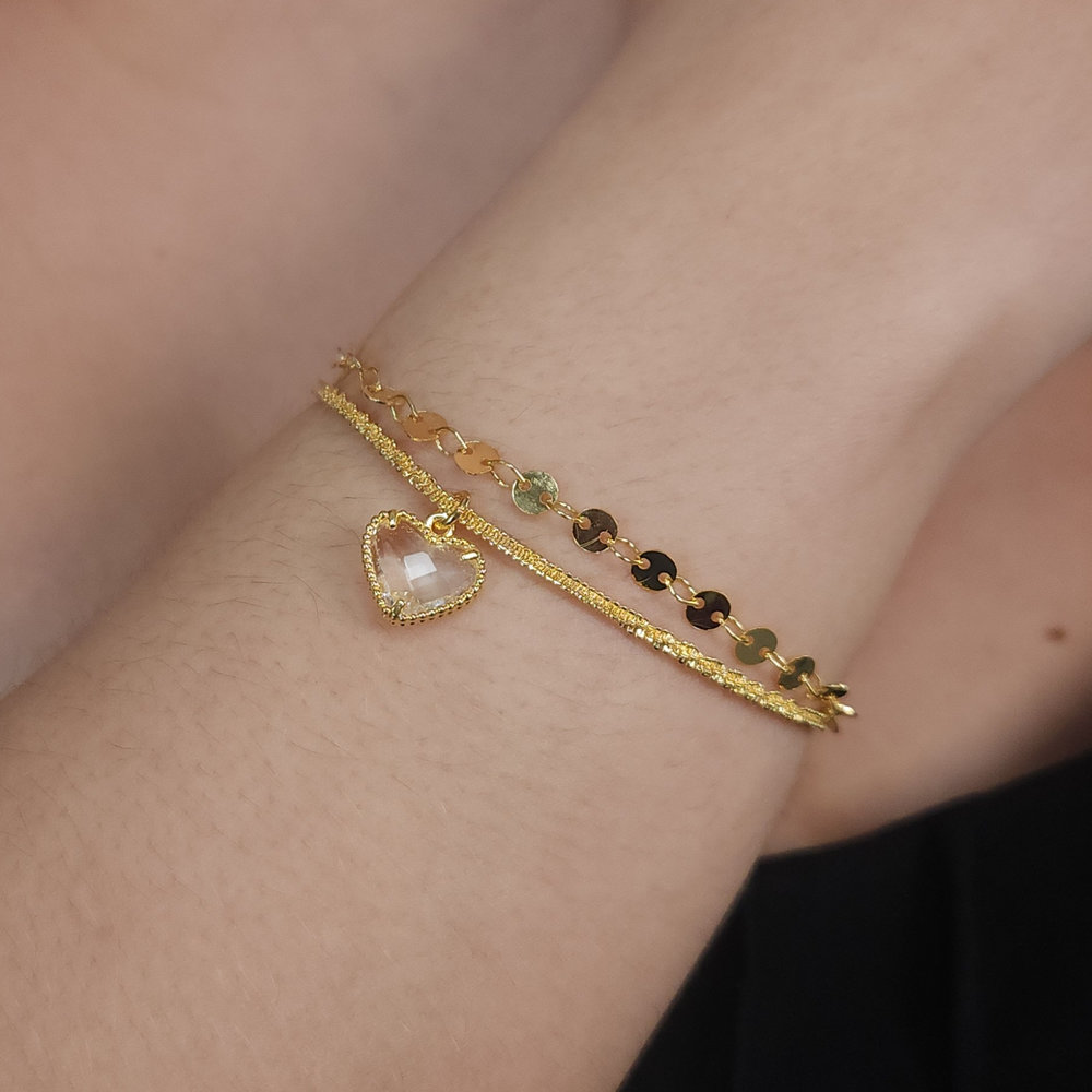 Pulseira duplas coração com elos chapeado - Imagem 5