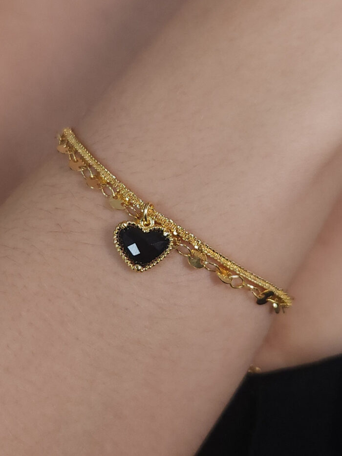 Pulseira duplas coração com elos chapeado