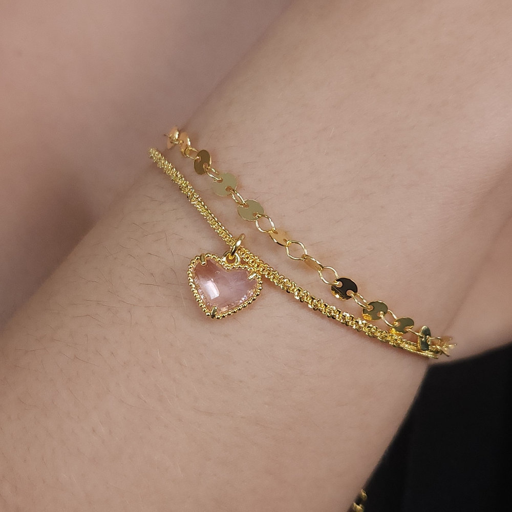 Pulseira duplas coração com elos chapeado - Imagem 3
