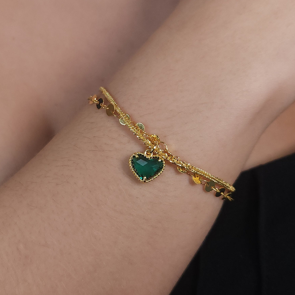 Pulseira duplas coração com elos chapeado - Imagem 4