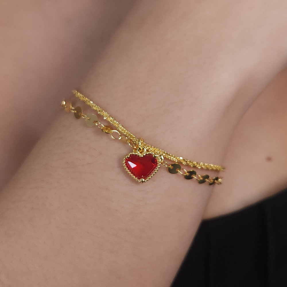 Pulseira duplas coração com elos chapeado - Imagem 2