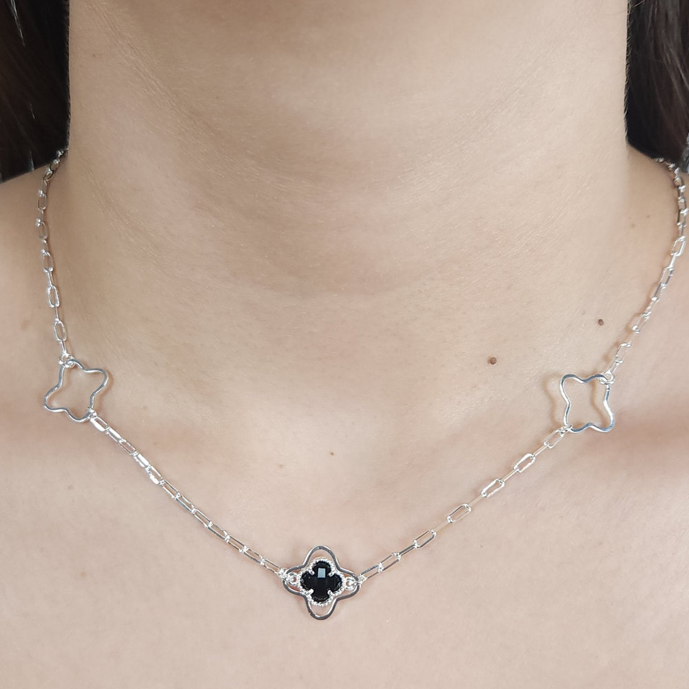 Gargantilha chocker elos trevo detalhados - Imagem 3