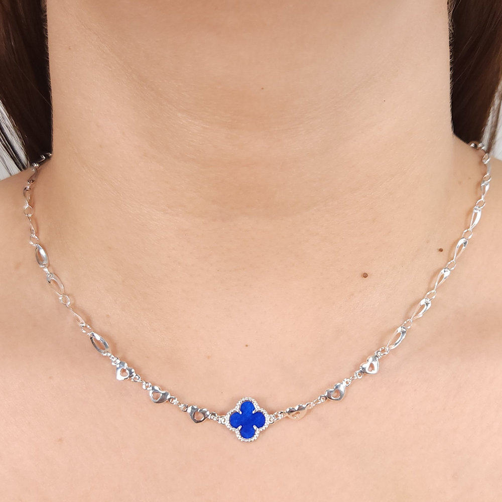 Gargantilha choker elos corações e oval torcido com trevo - Imagem 5