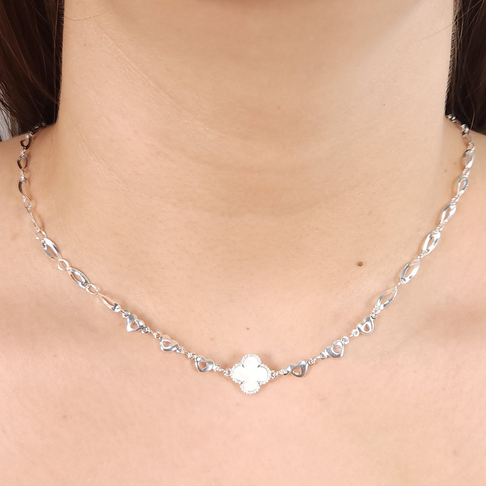 Gargantilha choker elos corações e oval torcido com trevo - Imagem 2