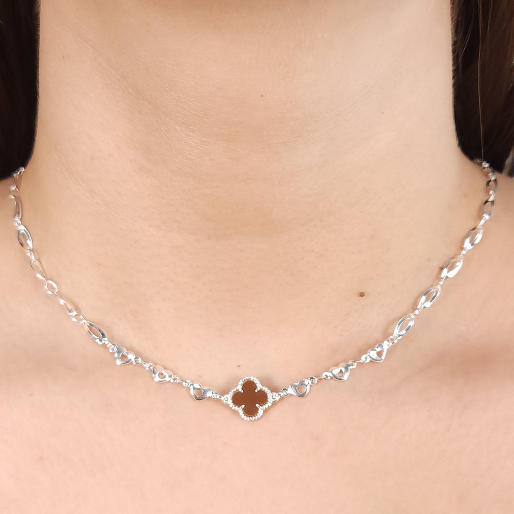 Gargantilha choker elos corações e oval torcido com trevo - Imagem 4