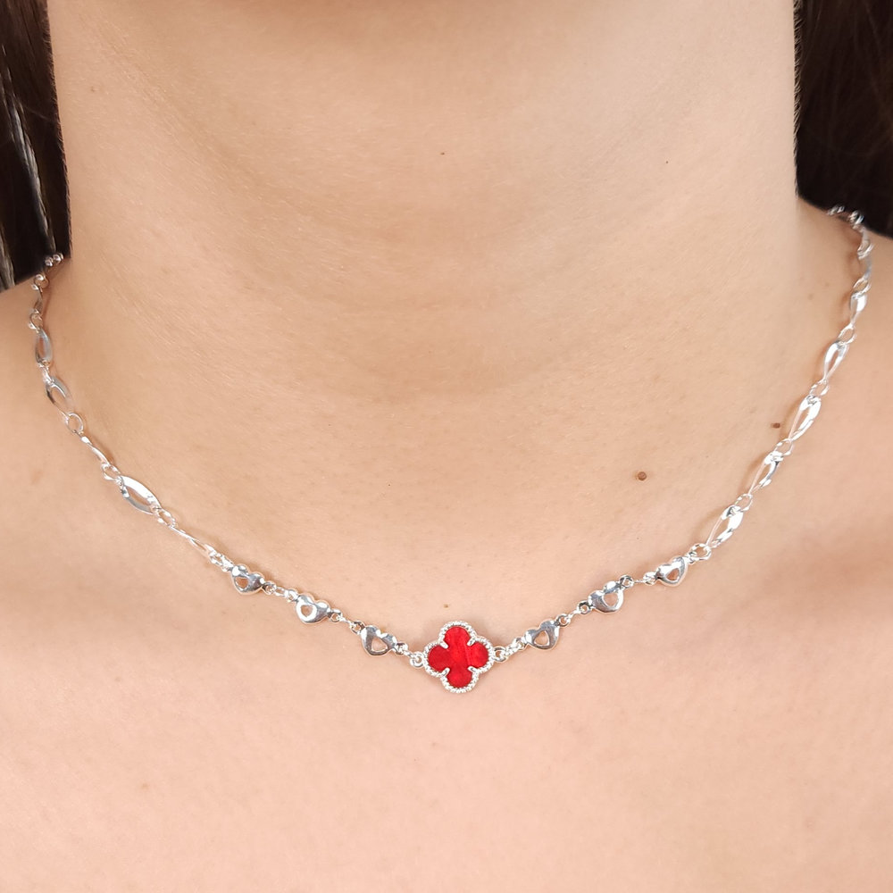 Gargantilha choker elos corações e oval torcido com trevo - Imagem 3
